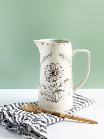 Black And White Floral Pattern Pitcher