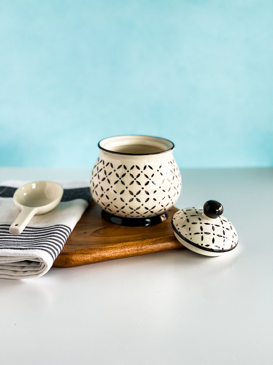 Black And White Patterned Sugar Bowl
