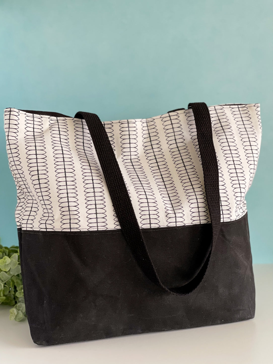 Black Color Block Tote