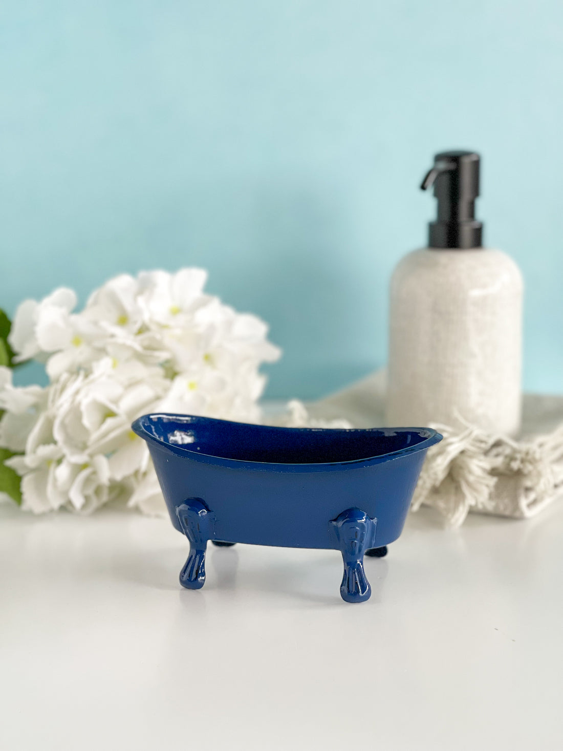 Blue Enamel Mini Bathtub Soap Dish