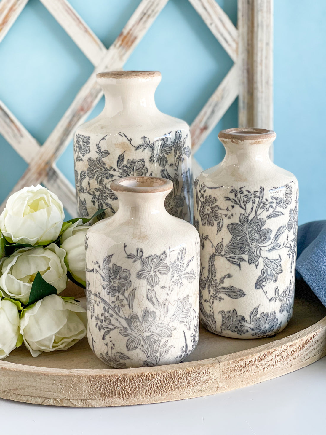 Blue Gray Floral Vase