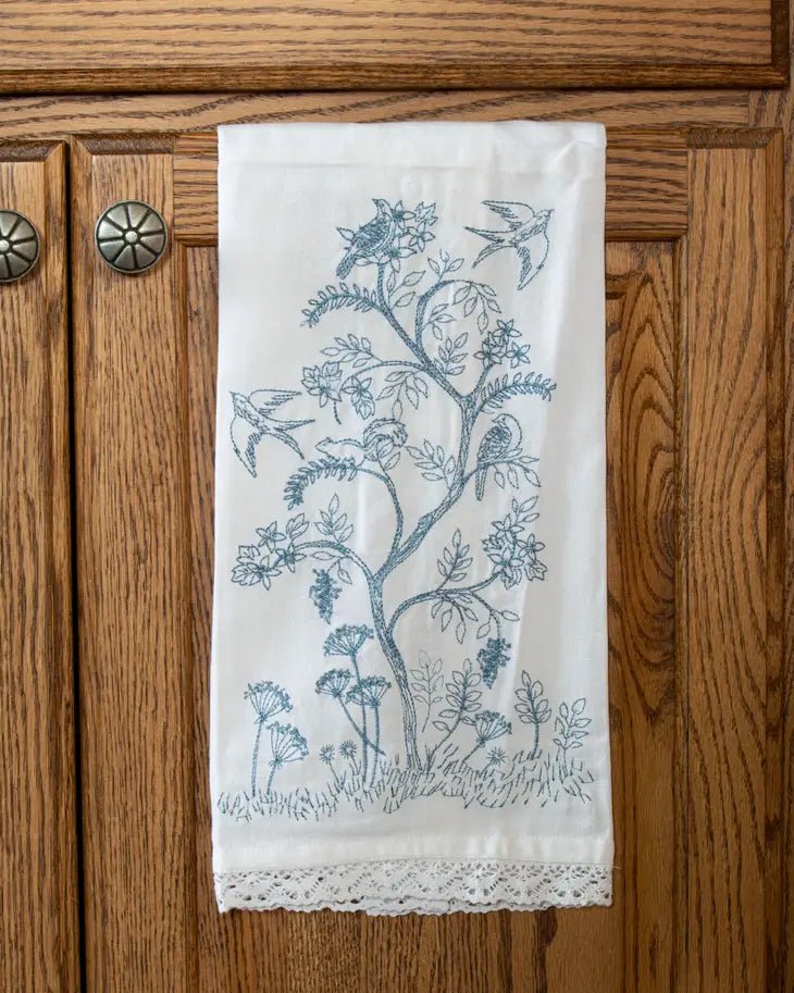 Embroidered Chinoiserie Tea Towel