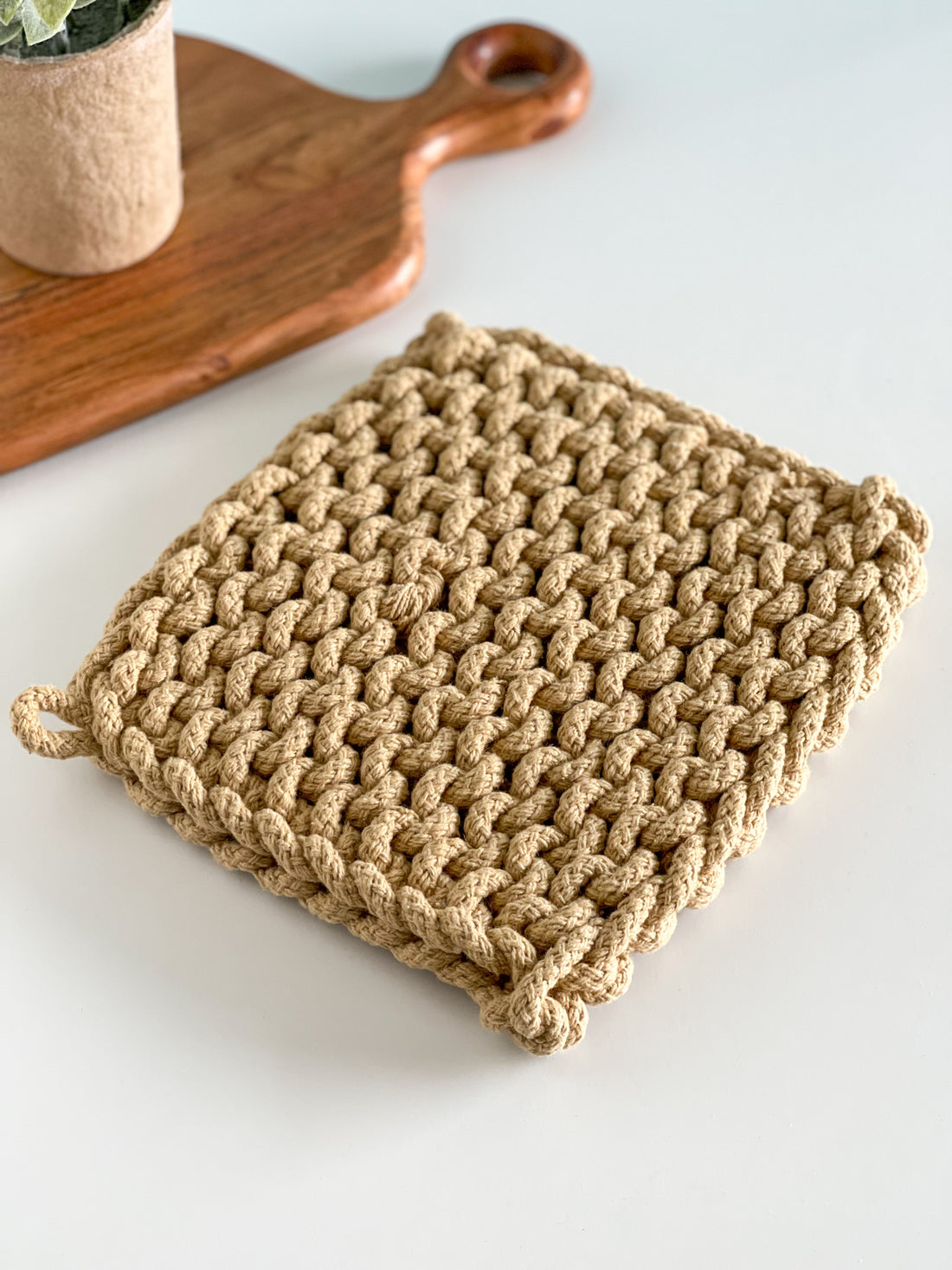 Crocheted Pot Holder - Camel