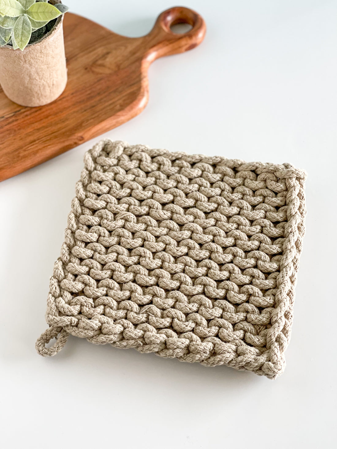 Crocheted Pot Holder - Olive