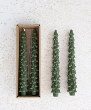 Dark Green Tree Shaped Taper Candle - Set of Two