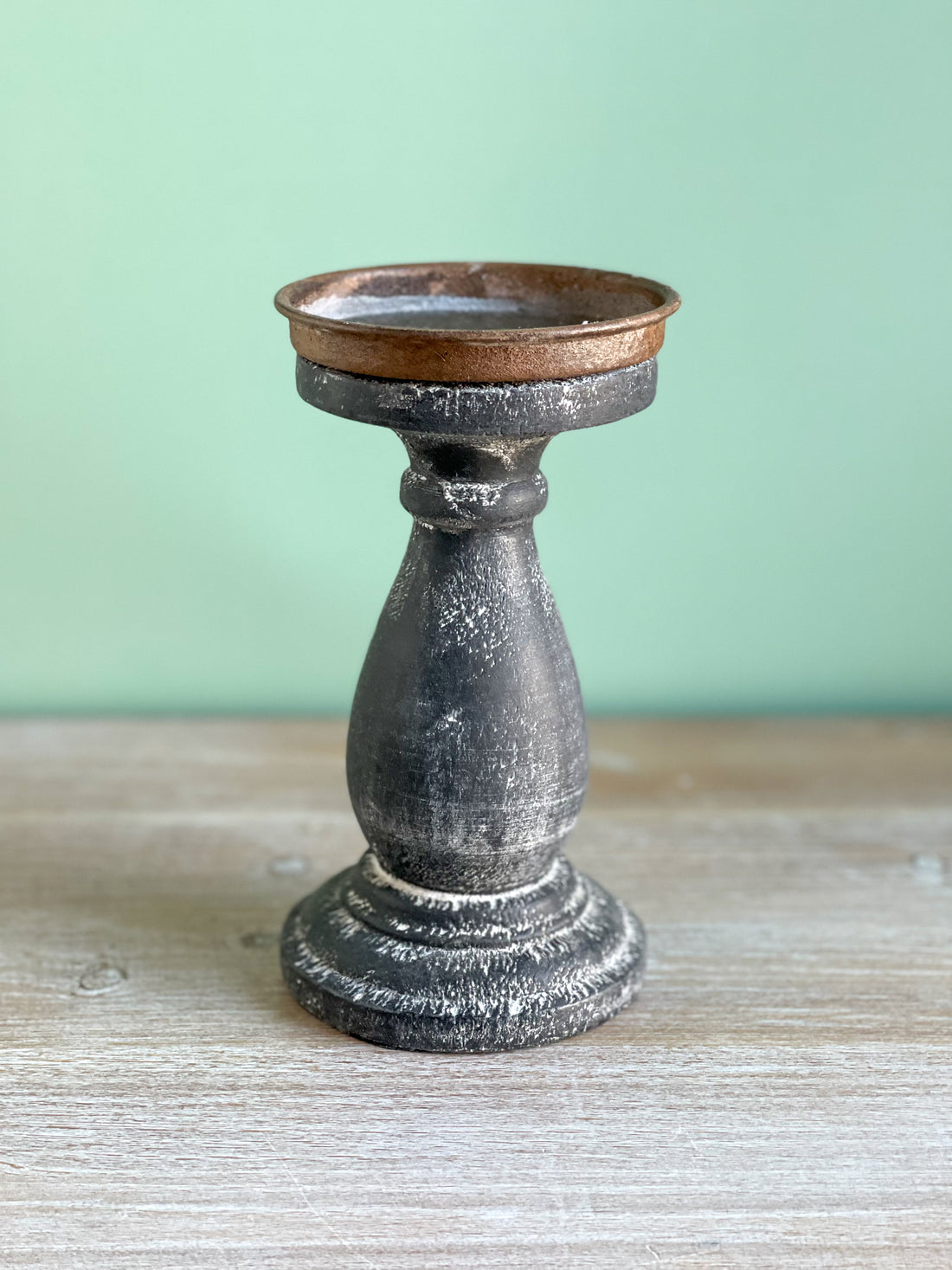 Distressed Black Candle Holder