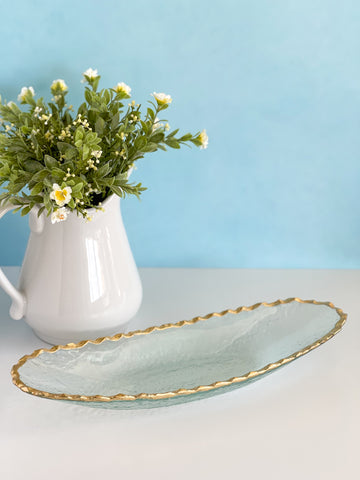 Glass Oval Tray With Gold Edge