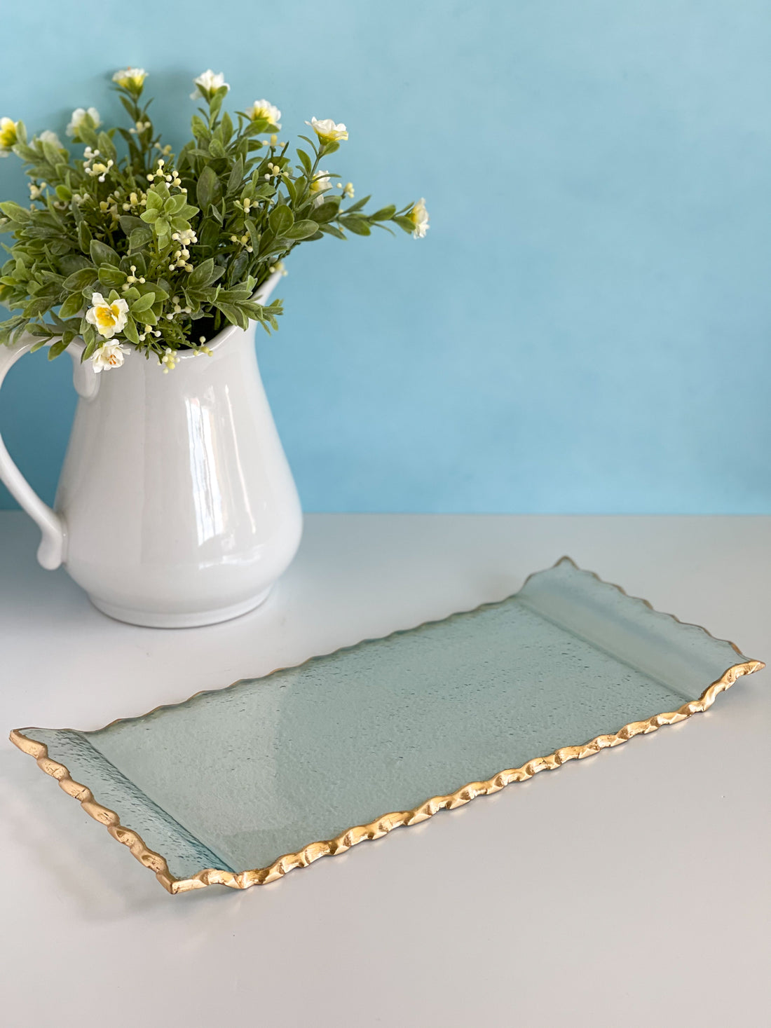 Glass Rectangular Tray With Gold Edge