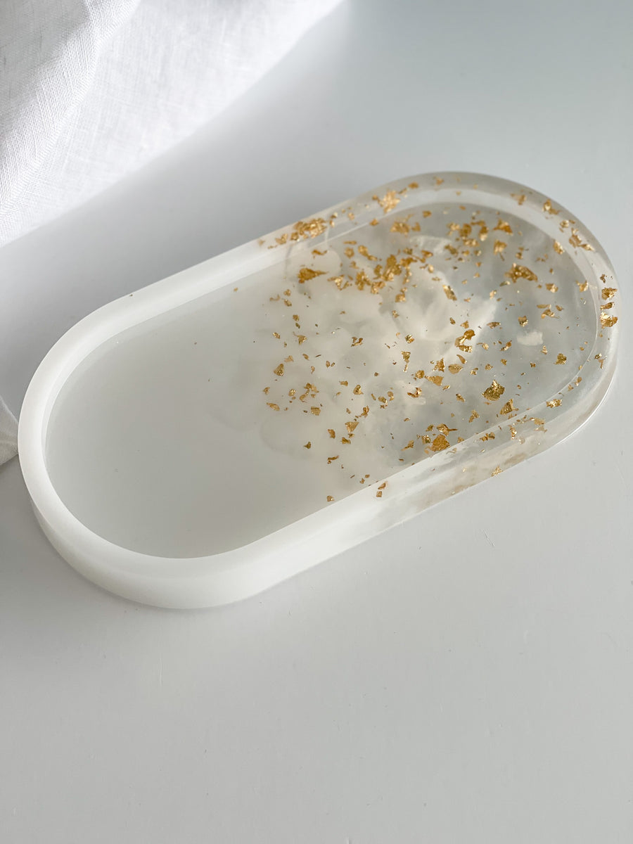 White and Gold Speckled Vanity Tray