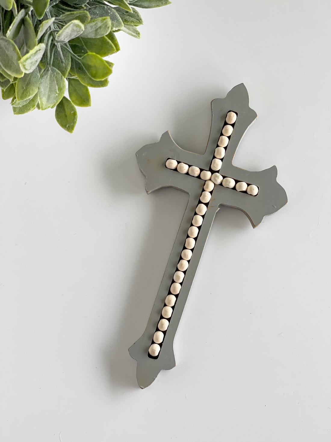 Gray And Ivory Beaded Cross