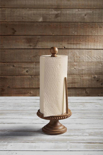 Natural Wood Beaded Paper Towel Holder