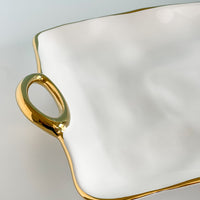 Pampa Bay Golden Handles Large White Platter With Gold Handles