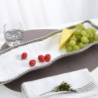Pampa Bay White and Silver Beaded Rectangle Serving Platter