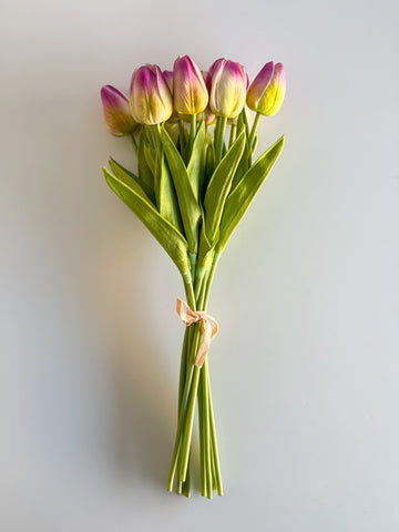 Purple And Yellow Real Touch Tulip Bouquet