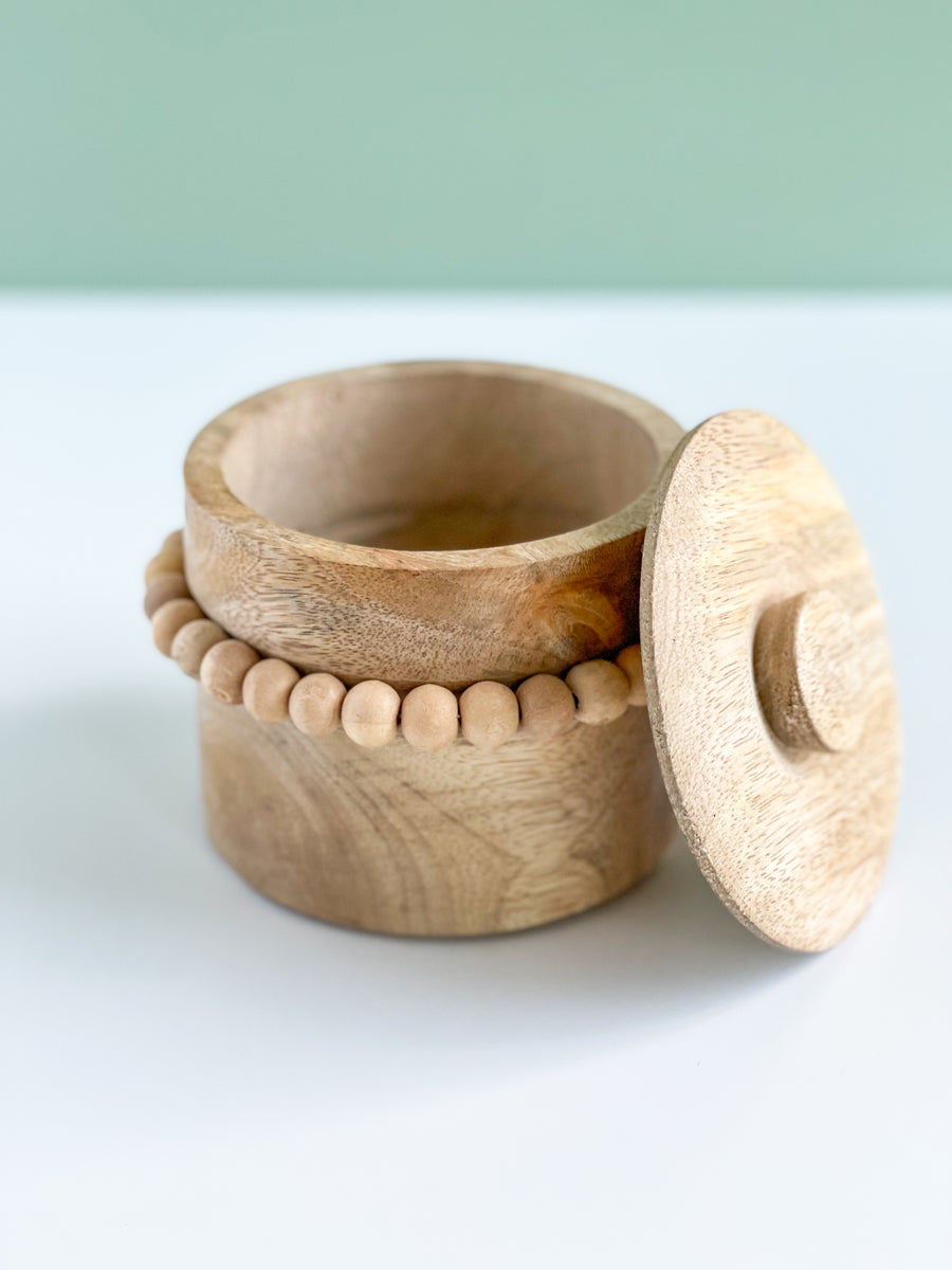 Round Mango Wood Trinket Container