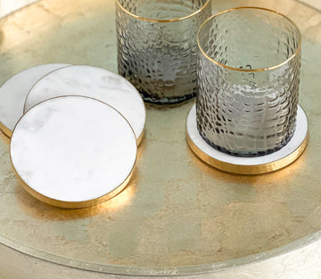 Round Marble and Gold Rimmed Coasters