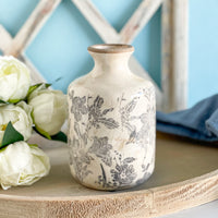 Small Blue Gray Distressed Floral Vase