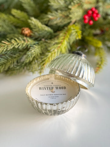 Small Silver Ornament Winter Wood Candle