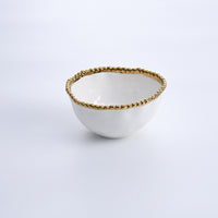 Small White and Gold Bowl with Beaded Rim