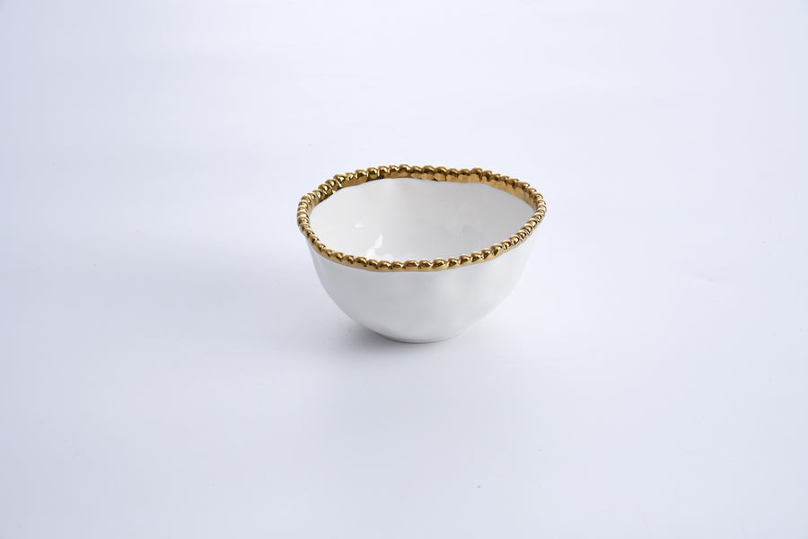 Small White and Gold Bowl with Beaded Rim