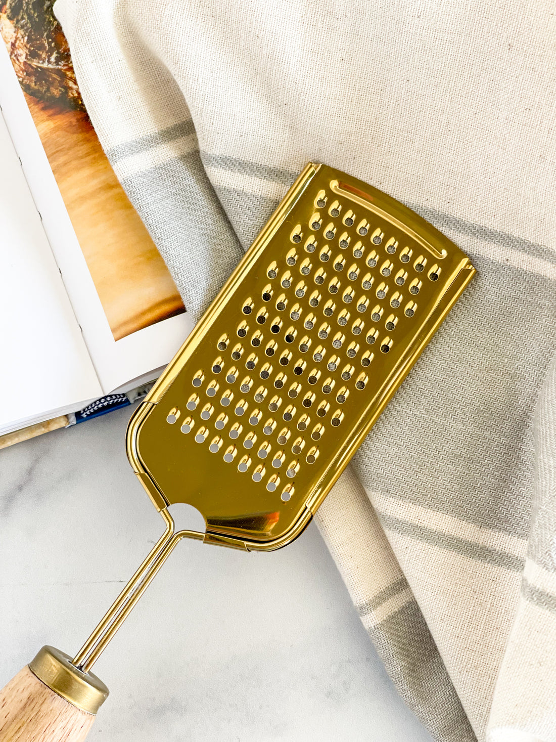 Standing Stainless Steel Grater with Wood Handle, Gold Finish – Salt &  Honey Market