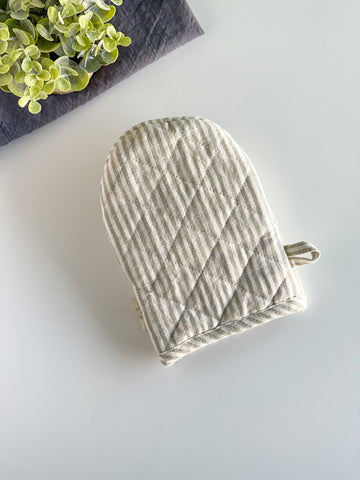 Taupe Striped French Linen Oven Mitt