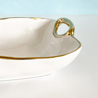 Pampa Bay Golden Handles White Porcelain Two Section Server with Gold Handles