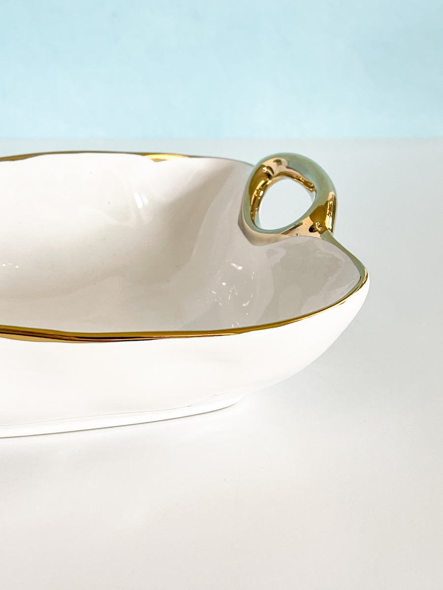 Pampa Bay Golden Handles White Porcelain Two Section Server with Gold Handles