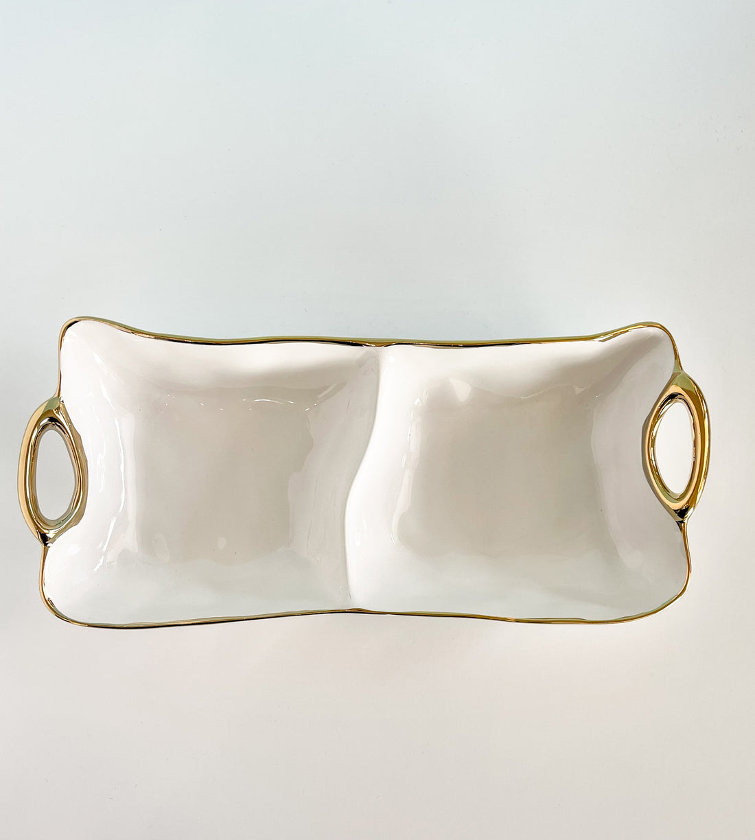 White and Gold Handle Two Section Dish Pampa Bay