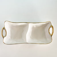 White and Gold Handle Two Section Dish Pampa Bay