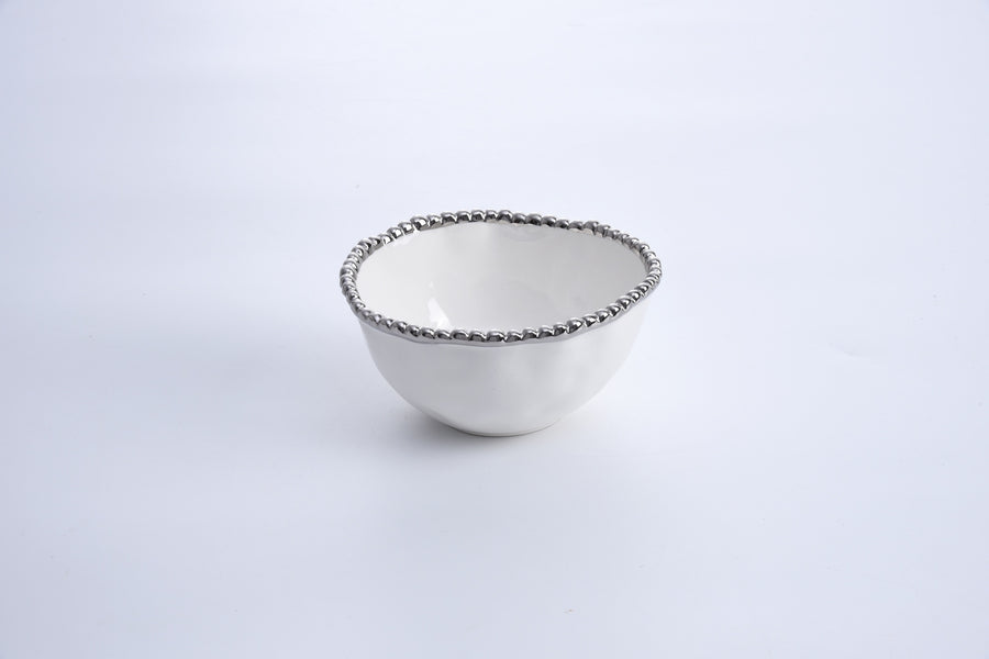 Pampa Bay Small White and Silver Beaded Bowl