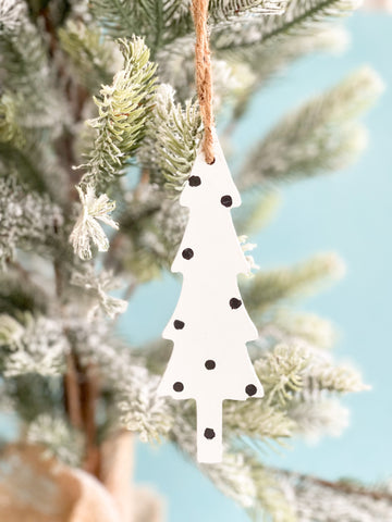 White Tree Black Polka Dot Ornament