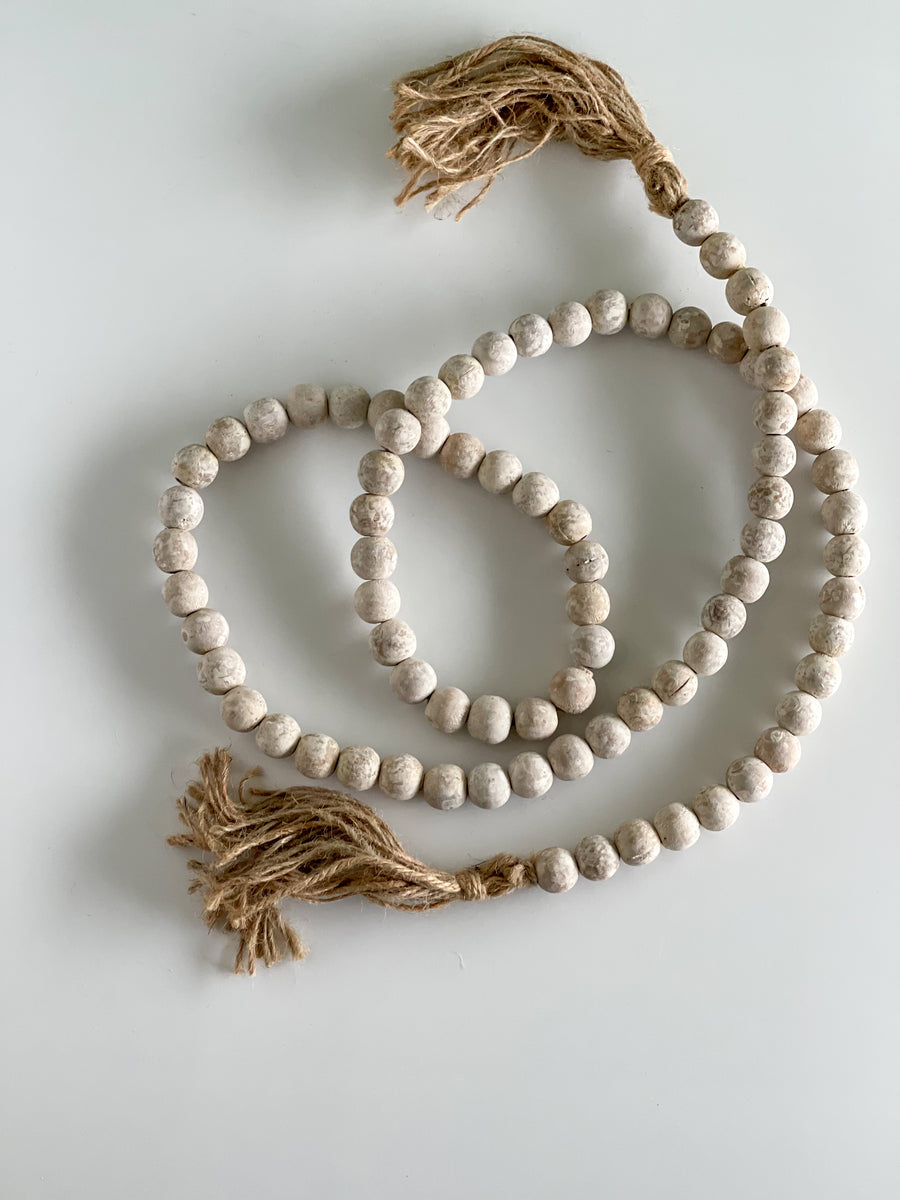 Whitewashed Beads With Tassel