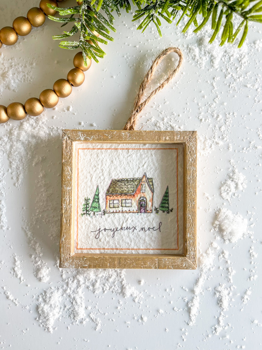 Whitewashed Joyeaux Noel Picture Ornament