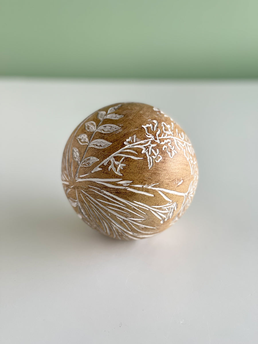 Wooden Orb With Floral Accents
